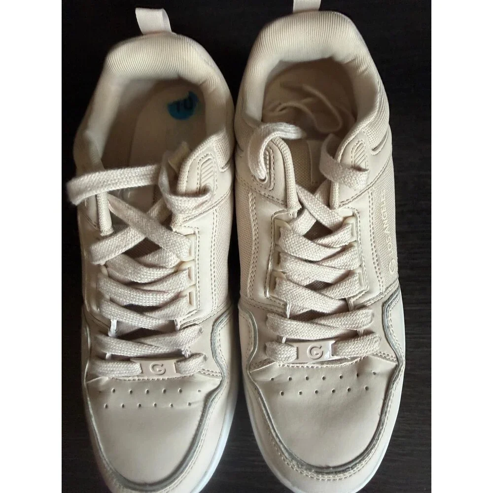 G Los Angeles Beige White Lace Low Top Sneaker Athletic Shoes for Women